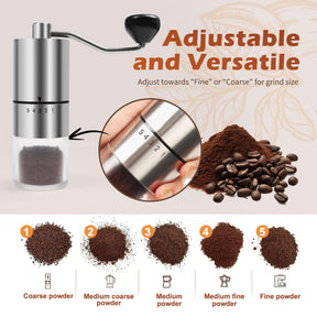 Rsoilch Manual Coffee Grinder With Ceramics Burr For Espresso,French Press,5 Adjustable Settings,Hand Maker with Built-In Burr,For Home Use and Camping Travel,Coffee Bean Grinders With Hand Crank