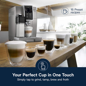 De'Longhi Dinamica Plus コネクテッド エスプレッソ &amp; コーヒー マシン、自動ミルク泡立て器、ワンタッチ ラテ、カプチーノ、カラー タッチ ディスプレイ付き、ECAM37095TI