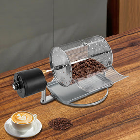 BANLICALI Home Coffee Roaster, Stainless Steel Electric Coffee Roaster Machine with Tray, Speed Adjust, Auto-matic Nuts Coffee Bean Roaster Drum for Homes, Cafes, Hotels Silver