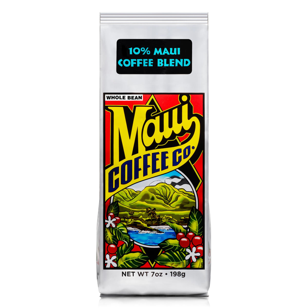 Maui Coffee Company Maui Blend Coffee, Whole Bean - 10% Maui Coffee Dark Roast w Rich Clean Medium-Bodied Flavor - Roasted and Blended in Lahaina Hawaii - Small Batch Roasting - Gourmet Coffee Great for Drip or Cold Brew -7 oz. Bag