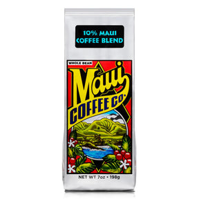 Maui Coffee Company Maui Blend Coffee, Whole Bean - 10% Maui Coffee Dark Roast w Rich Clean Medium-Bodied Flavor - Roasted and Blended in Lahaina Hawaii - Small Batch Roasting - Gourmet Coffee Great for Drip or Cold Brew -7 oz. Bag