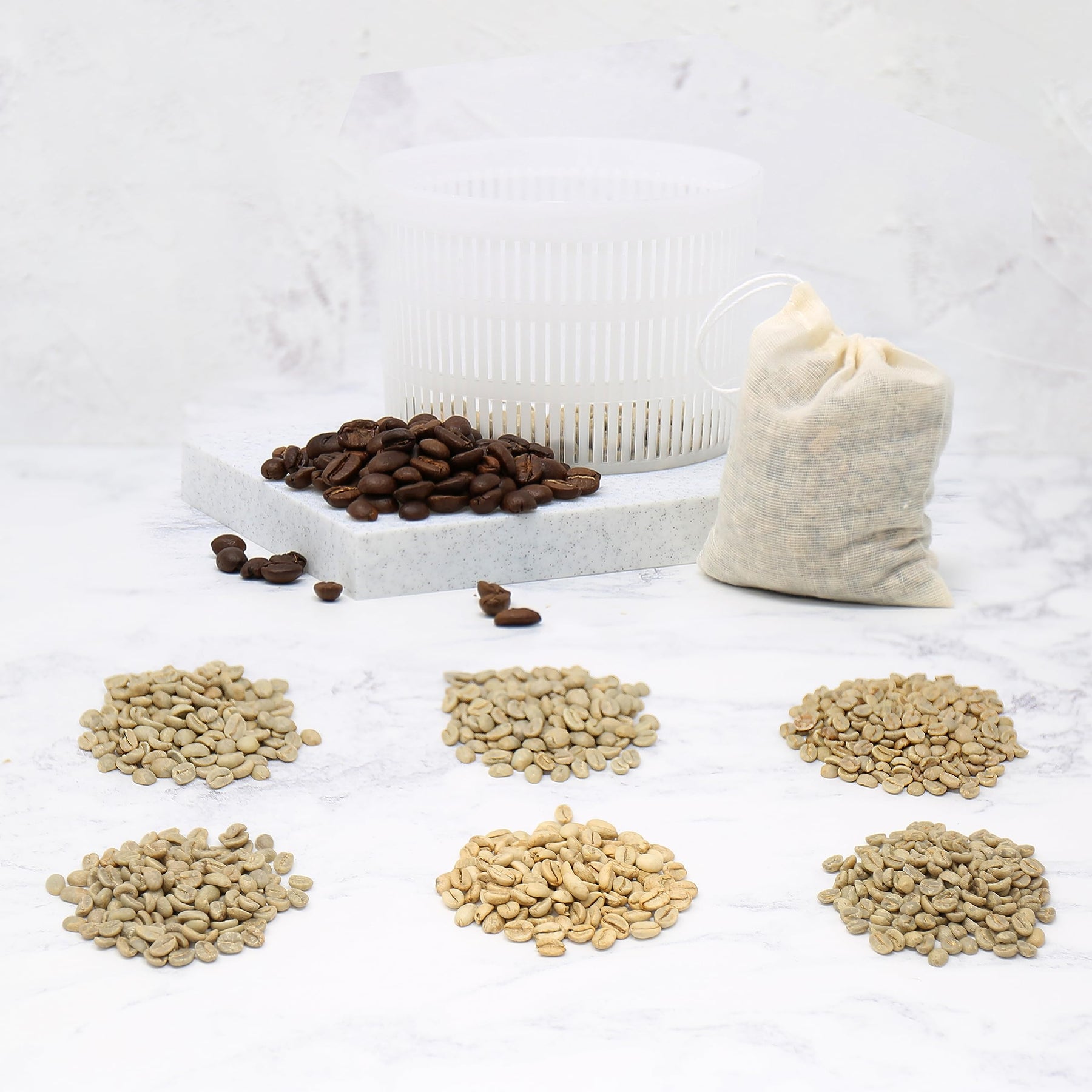 Coffee Roasting Kit by OurHands - Learn to Roast Green Coffee at Home with Your Oven - Includes 6 Varieties of Unroasted Coffee, Detailed Instructions and Coffee Roasting Tools