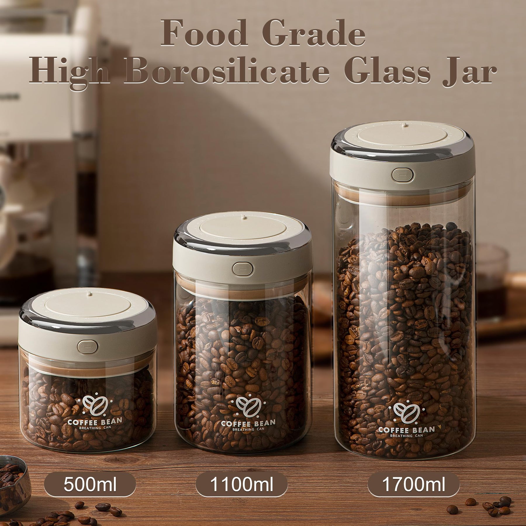 IRCtek Coffee Bean Storage Container with One-way Valve Airtight Lid Date Tracker for Coffee and More Food Fresh and Storage, Clear Borosilicate Glass Coffee Canister(1.2 Qt - 13.1 OZ)