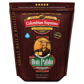 2LB Don Pablo Colombian Supremo - Medium-Dark Roast - Whole Bean Coffee - Low Acidity - 2 Pound (2 lb) Bag