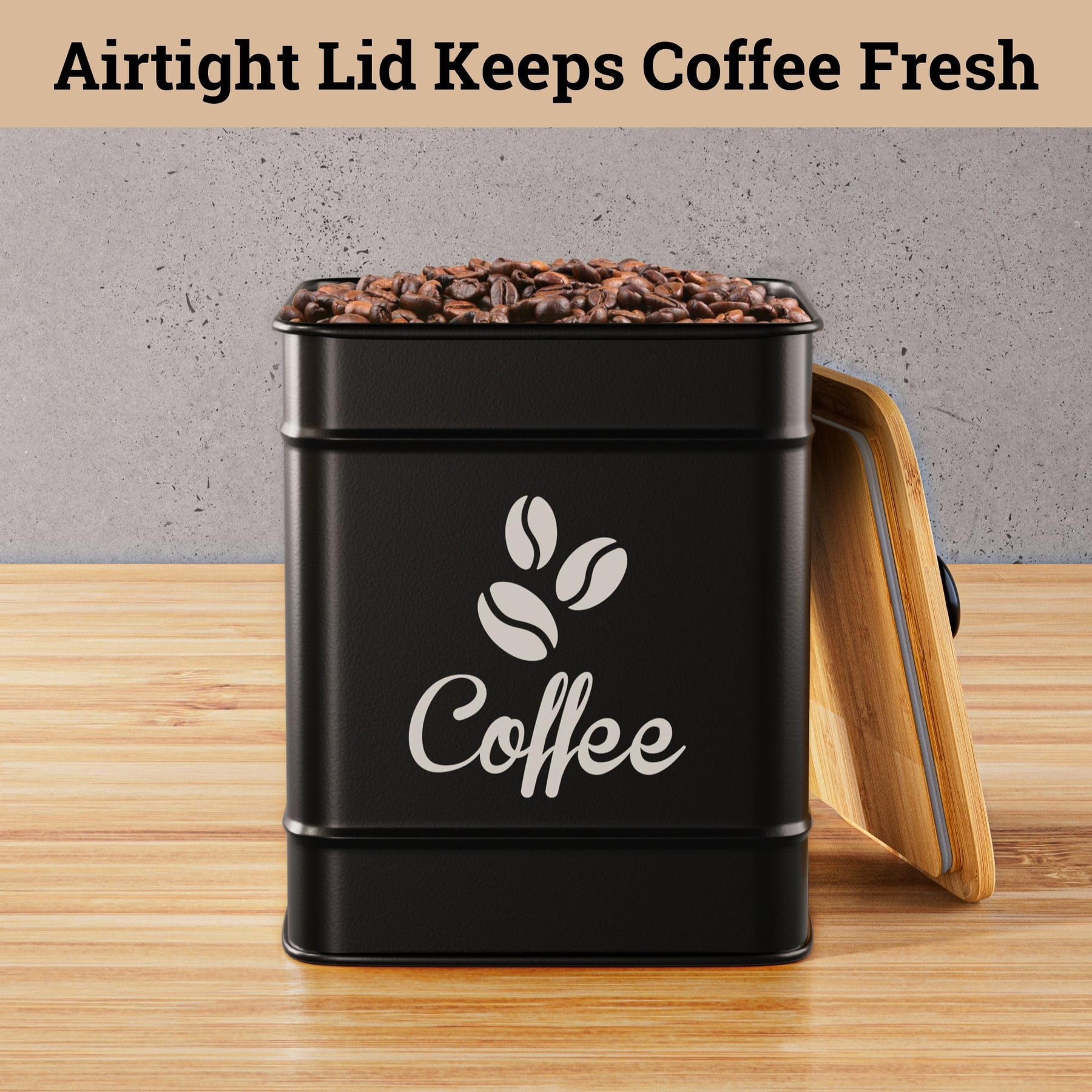 Airtight Coffee Canister - 40 oz Large Iron Black Coffee Container Airtight - Coffee Container for Ground Coffee - Coffee Bean Storage Container - Coffee Pods Holder - Ground Coffee Storage Container