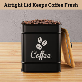 Airtight Coffee Canister - 40 oz Large Iron Black Coffee Container Airtight - Coffee Container for Ground Coffee - Coffee Bean Storage Container - Coffee Pods Holder - Ground Coffee Storage Container