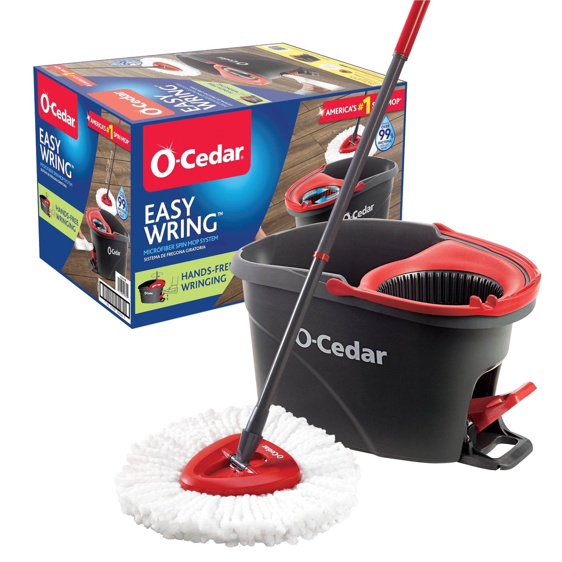 O-Cedar EasyWring Mikrofaser-Spin-Mop, Eimer-Bodenreinigungssystem, Rot, Grau, Standard