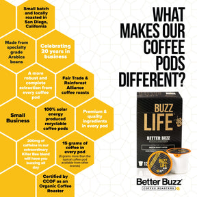 Better Buzz Best Drink Ever Vanilla Latte Single Serve Coffee Maker Kit 24ct.,12 Medium Roast Coffee Pods (Buzz Life) & 12 Vanilla Coffee Creamer Powder Stick Packs (Vanilla Buzz), K-Cup Compatible