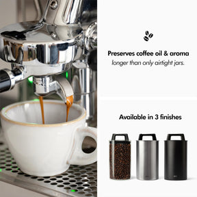 KIVY Vacuum Coffee Canister - Push Lid Preserves Coffee Aroma & Oil - Stainless Steel Airtight Coffee Canister - Coffee Container for Ground Coffee & Coffee Bean Storage - Removes Excess Air