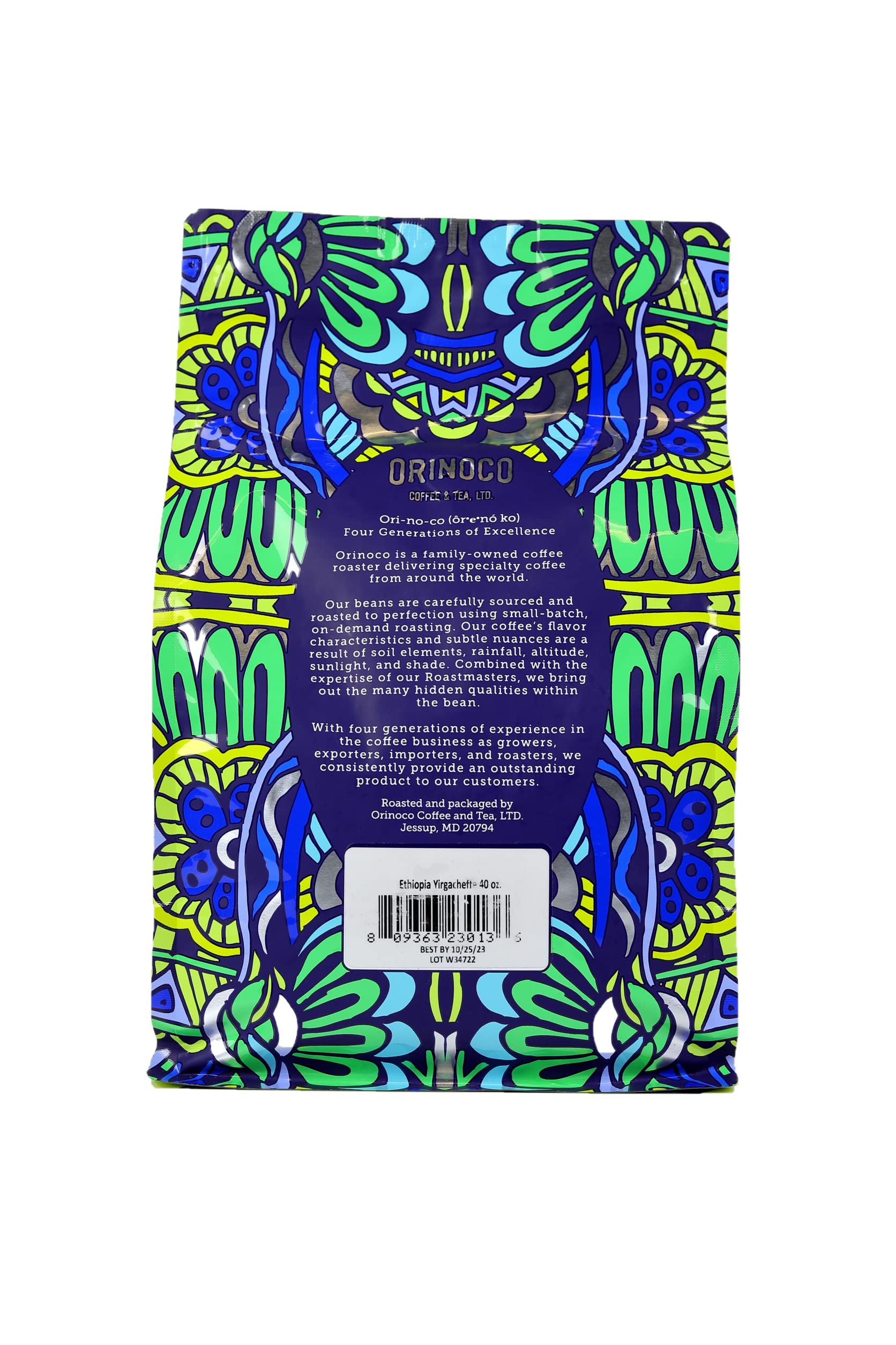 Orinoco Ethiopian Yirgacheffe 2.5lb bag, Medium Roast, Whole Bean Coffee, 100% Arabica beans