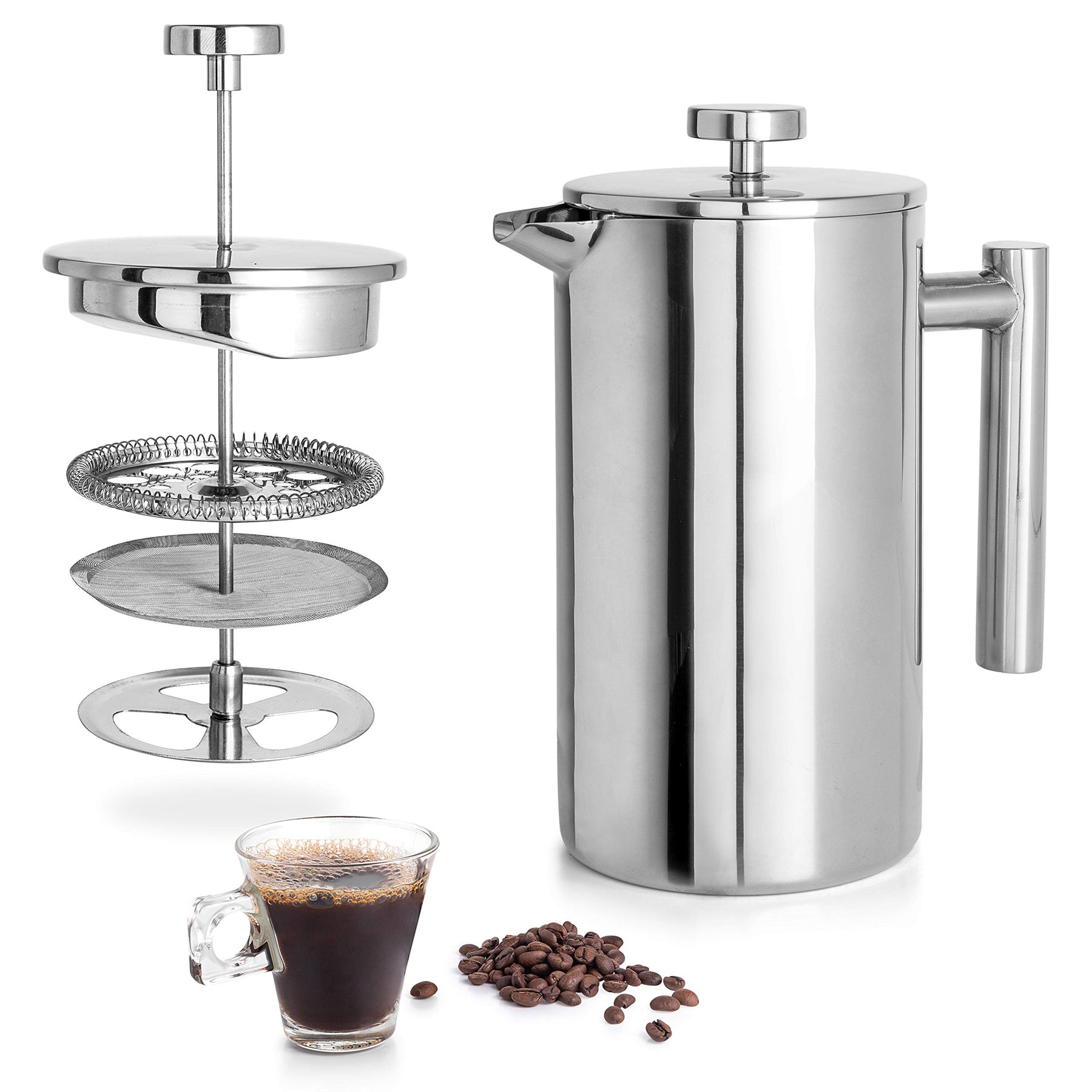 Mixpresso French Press-Kaffeemaschine aus Edelstahl, 27 oz, 800 ml, doppelwandig isolierte French Press aus Edelstahl und Teebereiter, leicht zu reinigen und leicht zu drücken, robuste, hochwertige Kaffeepresse aus Metall.