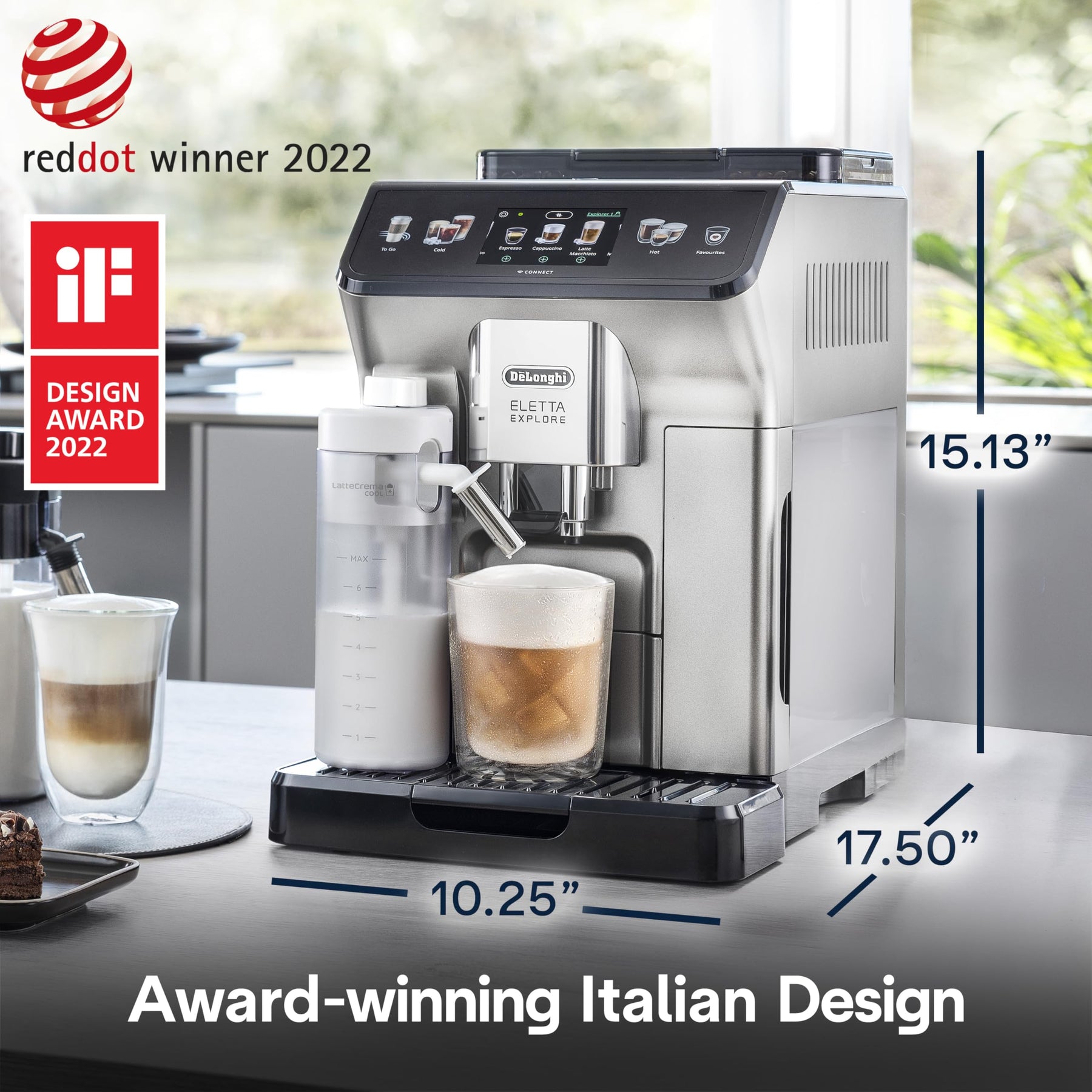 De'Longhi Eletta Explore Espresso Machine with Cold Brew, Automatic Hot & Cold Milk Frother for 50+ One Touch Recipes, Built-in Grinder, ECAM45086S