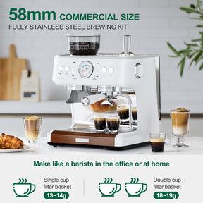 COUPLUX Espresso Machine with Grinder, Coffee and Espresso Maker Combo All in One Coffee Machine, 20 Bar Cafe Espresso Machine with Milk Frother, 58MM Portafilte, Latte Cappuccino Machines for Home