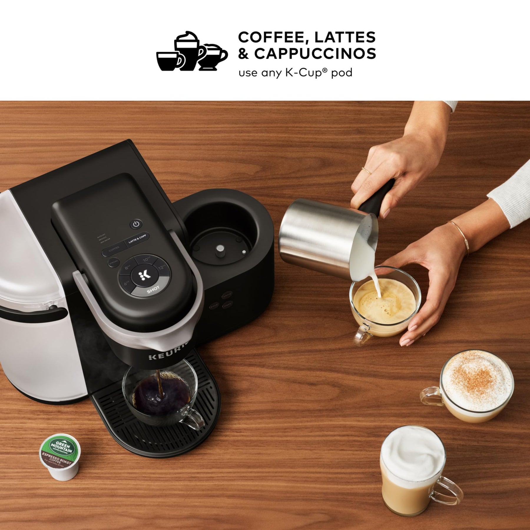 Keurig K-Cafe K-Duo Kaffee-, Latte- und Cappuccinomaschine für Einzelportionen, dunkle Anthrazit