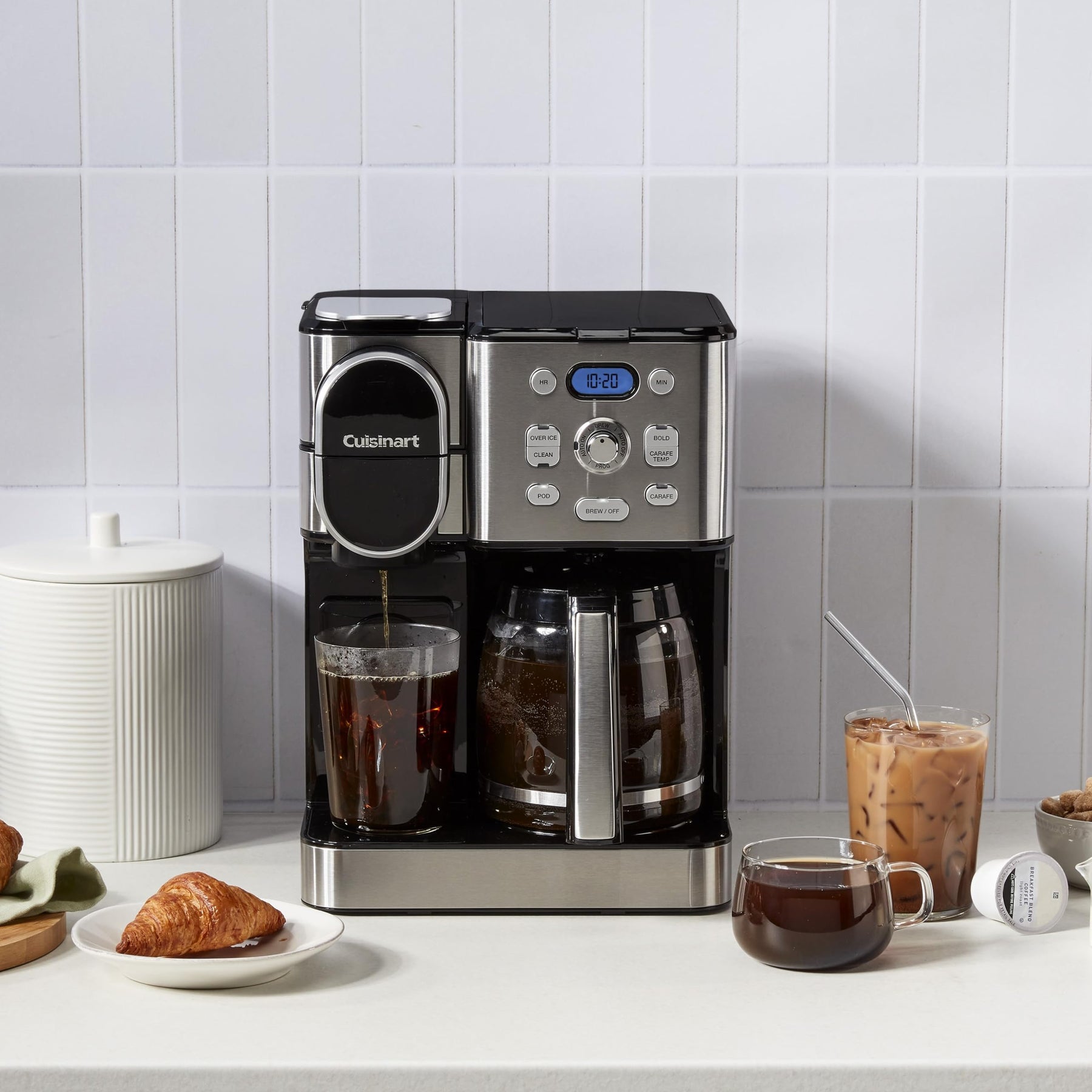 Cuisinart Kaffeemaschine, Glaskaraffe für 12 Tassen, Automatische Heiß- und Eiskaffeemaschine, Einzelportionsbrüher, Edelstahl, SS-16