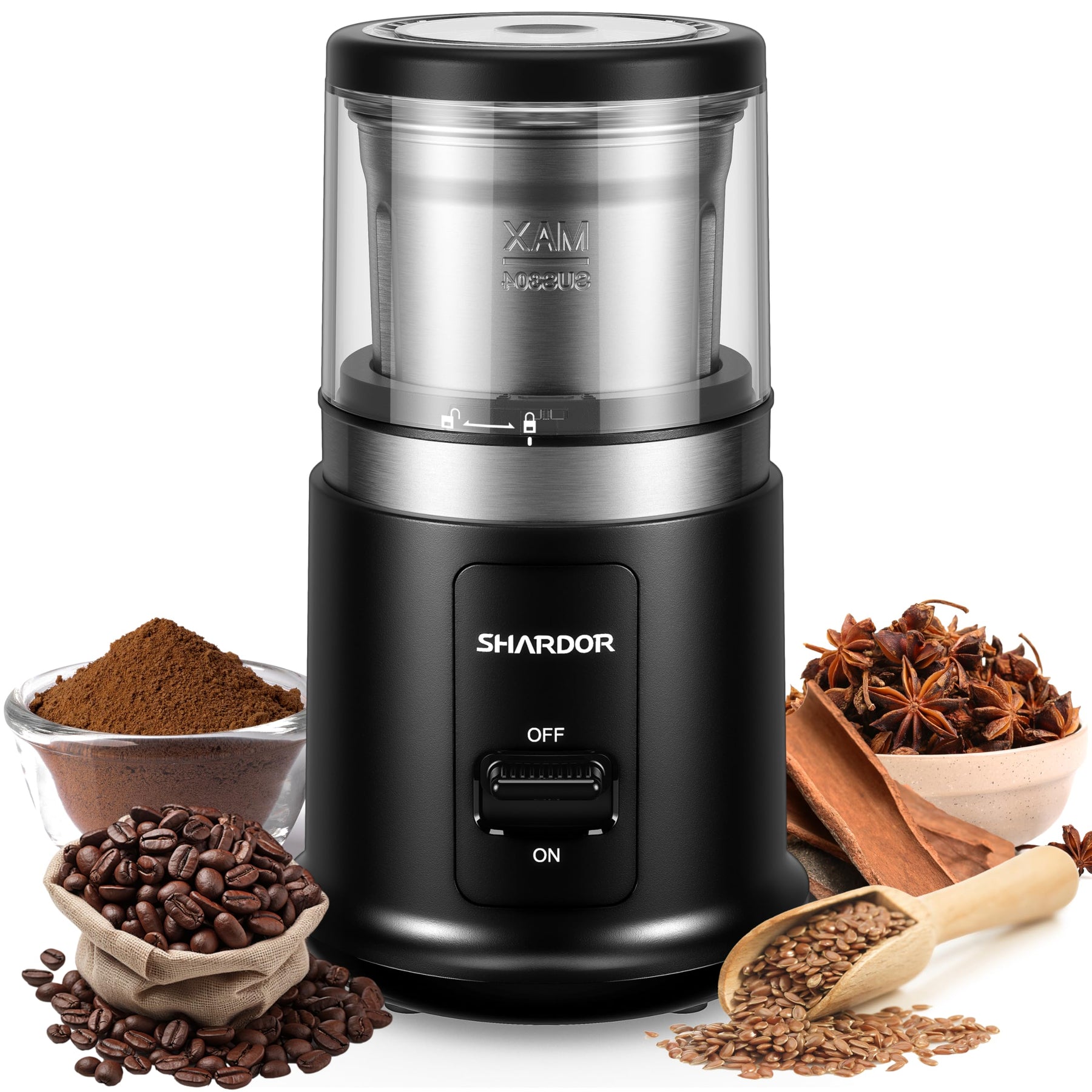 SHARDOR One Touch Coffee Grinder Electric, Spice Grinder, Herb Grinder, Grinder for Coffee Bean Spices and Seeds with 1 Removable Stainless Steel Bowl, Dry Grinder, Black