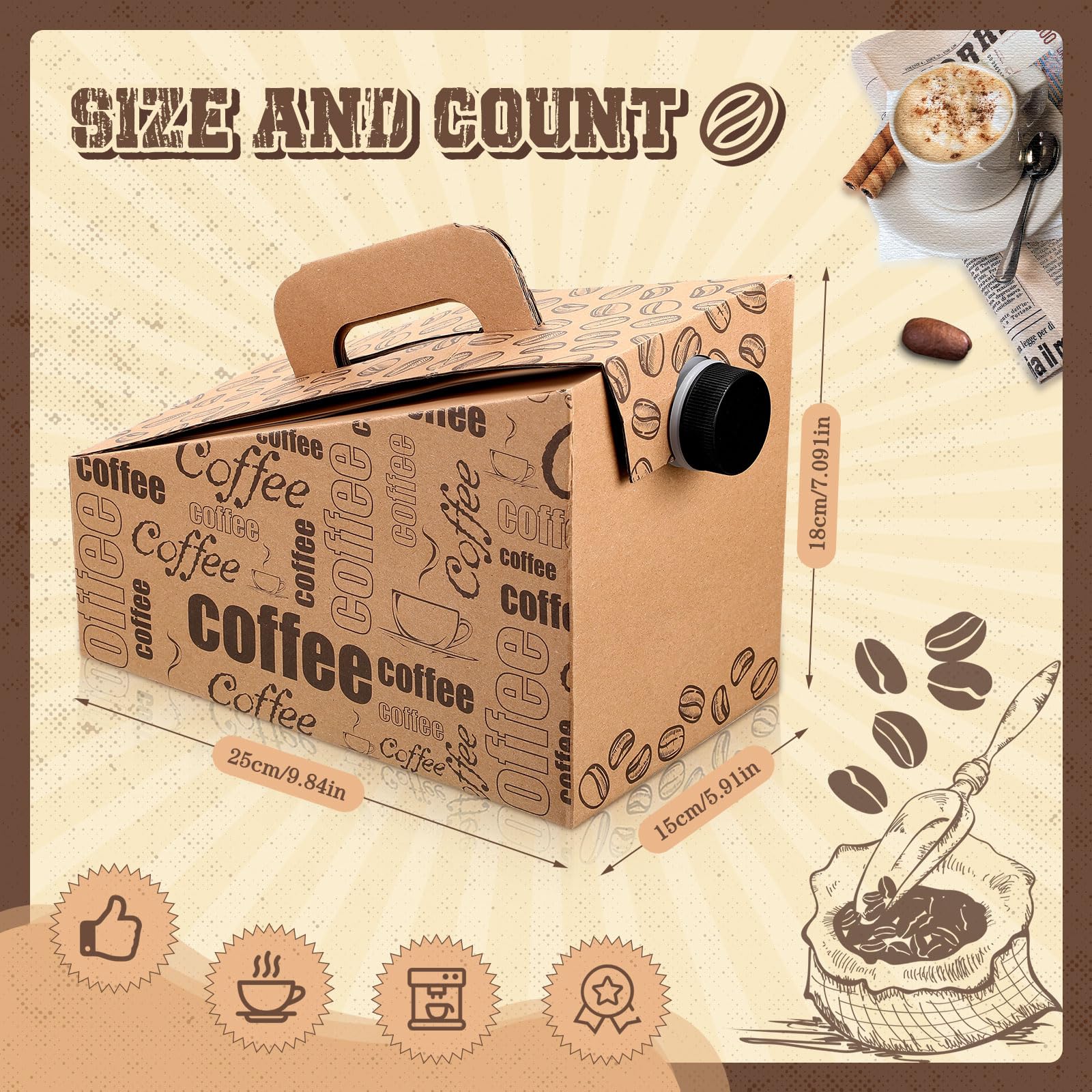 Resholder 10 Pack Coffee Boxes for Catering 96 oz Insulated Portable Disposable Coffee Dispenser with Handle for Catering Liquid Carrier