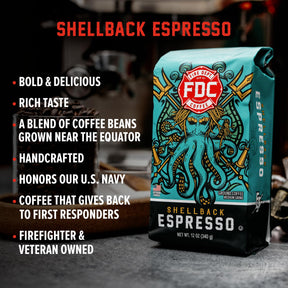 Fire Department Coffee - Gives Back to Firefighters - Bold & Smooth Shellback Espresso Coffee Beans - Roasted in the USA - Veteran Owned - 12 oz