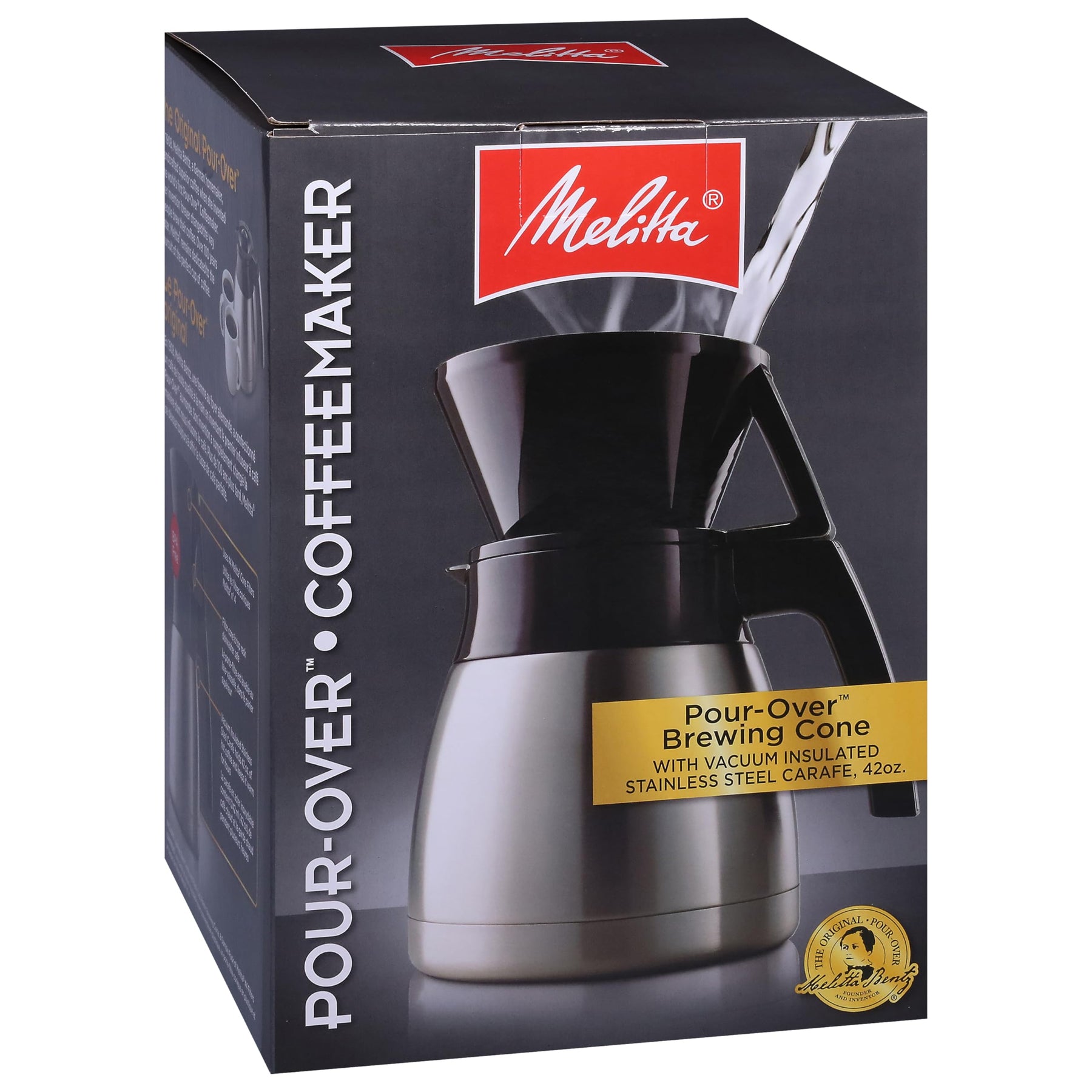 Melitta Pour-Over Coffee Brewer & Stainless Steel Carafe Set with Coffee Filters, 42 Ounce Set