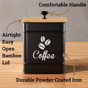 Airtight Coffee Canister - 40 oz Large Iron Black Coffee Container Airtight - Coffee Container for Ground Coffee - Coffee Bean Storage Container - Coffee Pods Holder - Ground Coffee Storage Container