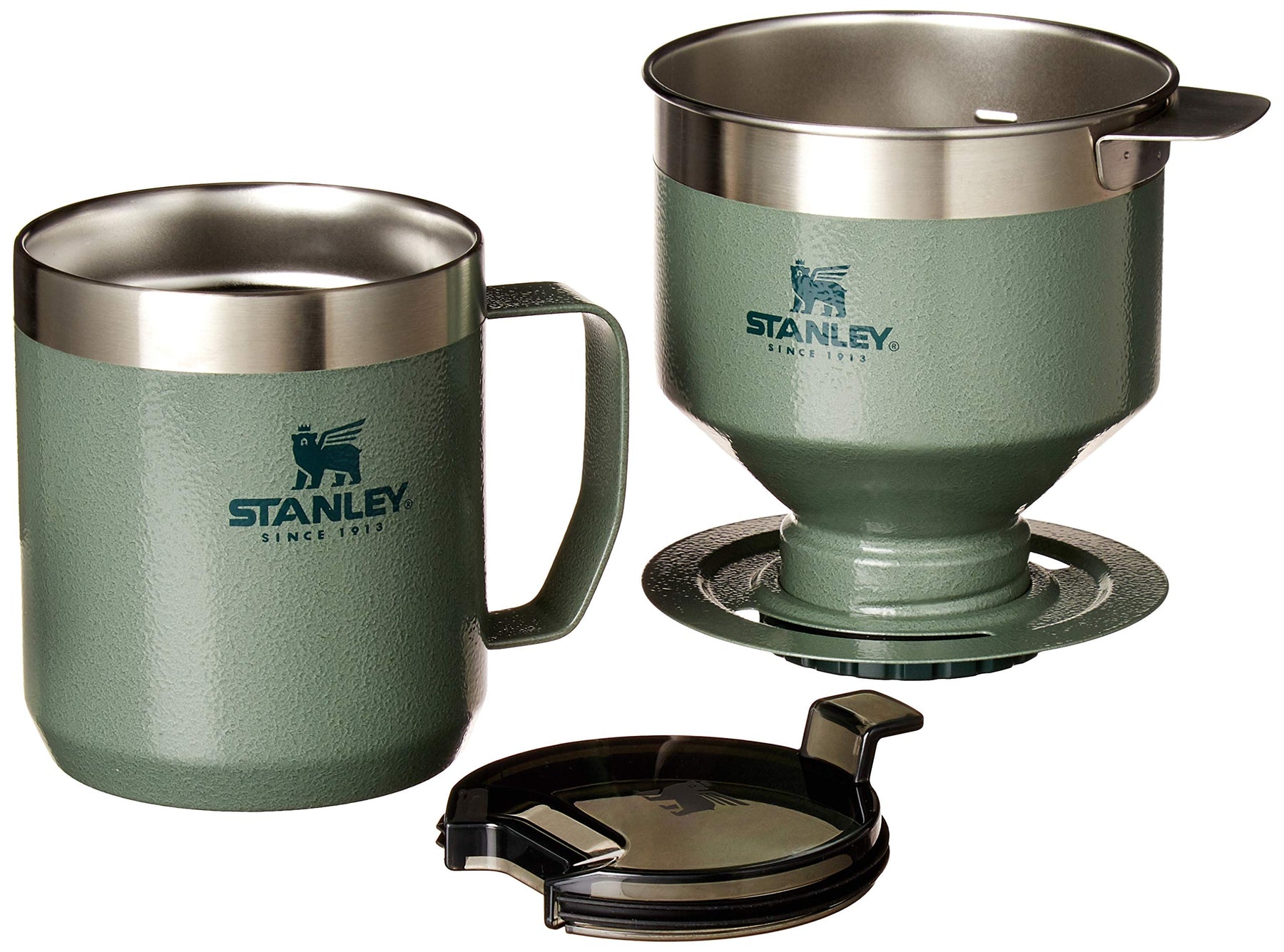 Stanley Perfect Brew Pour Over Set with Camp Mug- Reusable Filter - BPA-Free - Easy-clean Stainless Steel Coffee Maker - Hammertone Green