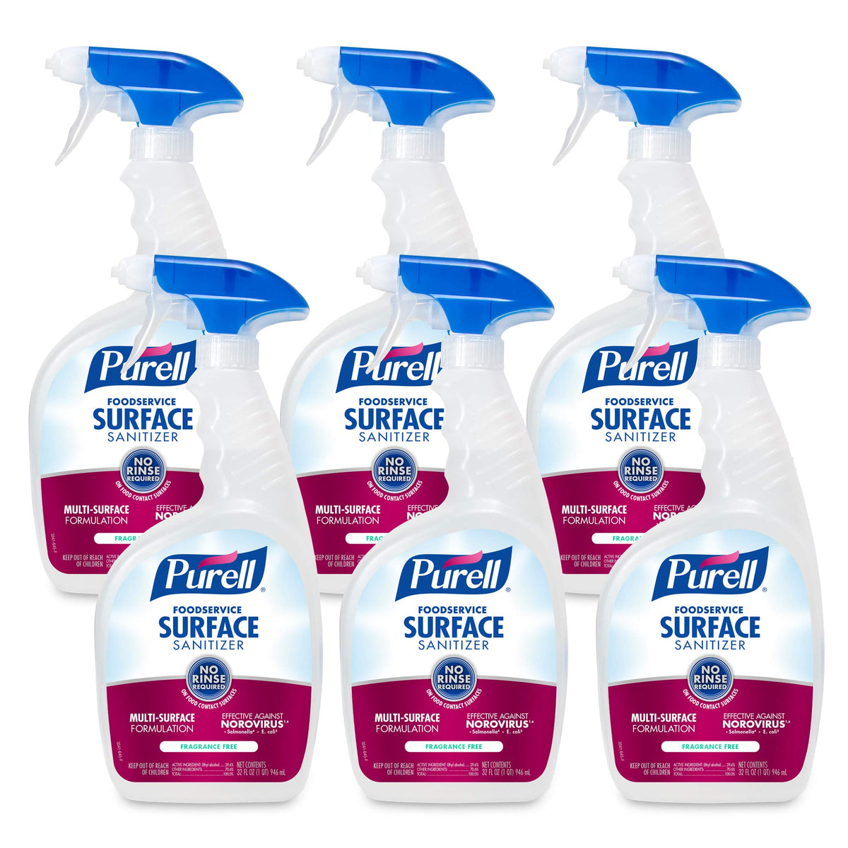 PURELL 食品サービス用表面消毒スプレー、無香料、32 液量オンス キャップ付きボトル、スプレートリガー付きパック (6 個パック) - 3341-06