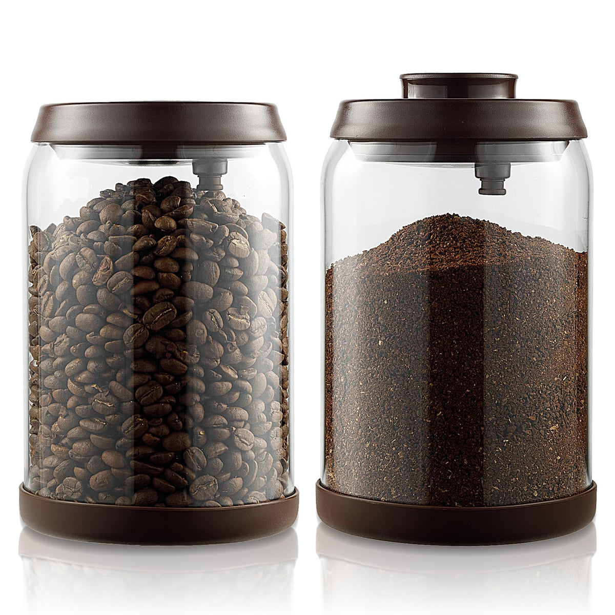 Tourdeus Kaffeebehälter aus Glas – 900 ml x 2, luftdichte Kaffeebehälter mit Pop-Top, große Behälter für gemahlenen Kaffee, Kaffeedosen mit Deckel, 300 g, Braun