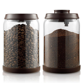 Tourdeus Glass Coffee Container - 900ml x 2 Pop Top Coffee Storage Airtight Canister, Large Ground Coffee Containers Coffee Jars with Lids 300g Brown