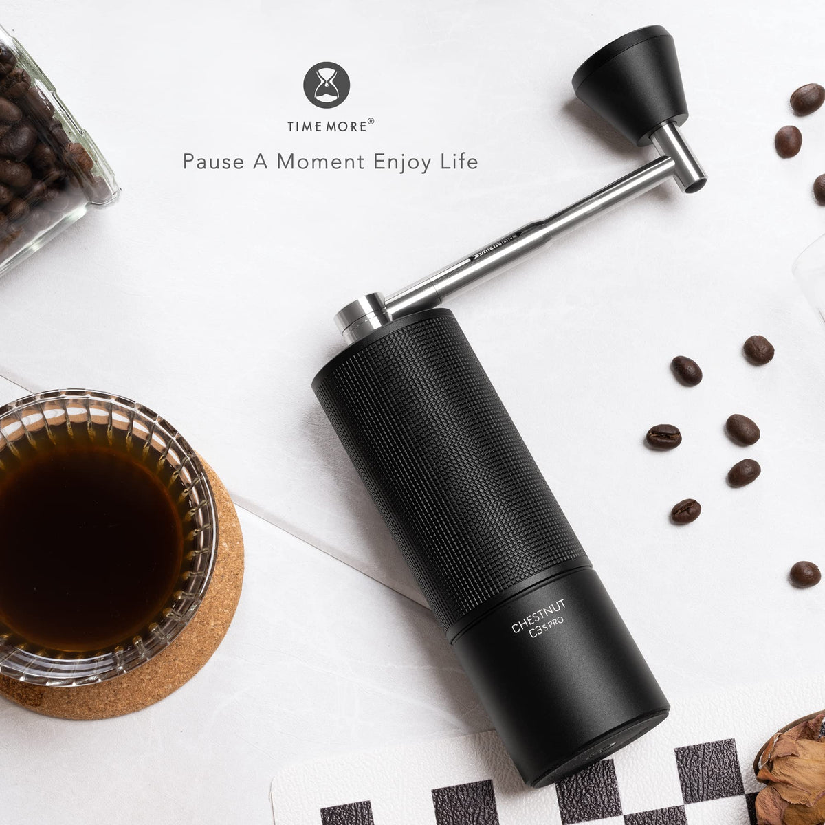 TIMEMORE Chestnut C3S PRO Manual Coffee Grinder, Stainless Steel S2C Conical Burr Coffee Grinder, Hand Coffee Grinder with Foldable Handle, Adjustable Grind Setting for Espresso to French Press, Black