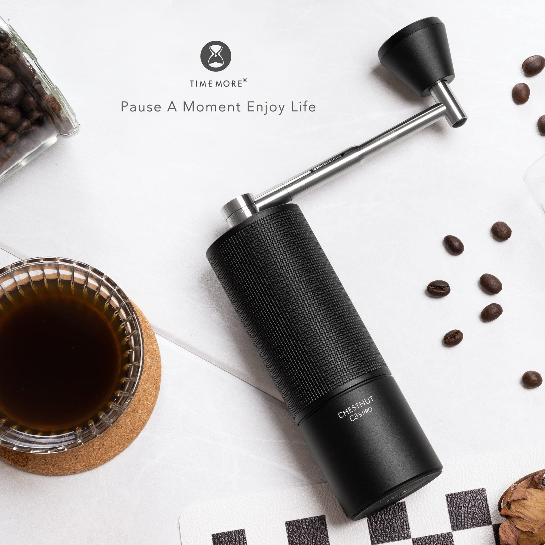 TIMEMORE Chestnut C3S PRO Manuelle Kaffeemühle, Edelstahl S2C Kaffeemühle mit konischem Mahlwerk, Handkaffeemühle mit klappbarem Griff, einstellbare Mahlgradeinstellung für Espresso bis French Press, schwarz