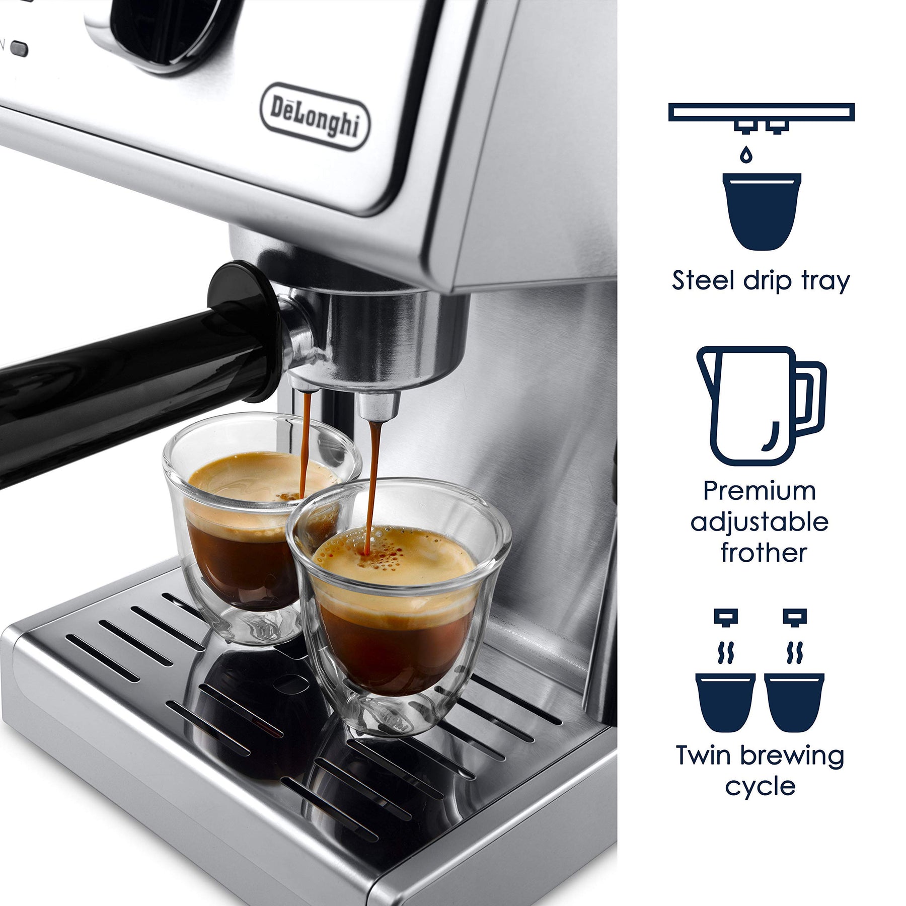 De'Longhi 15 Bar Pump Espresso- und Cappuccinomaschine mit hochwertigem, verstellbarem Milchaufschäumer, Edelstahl, ECP3630