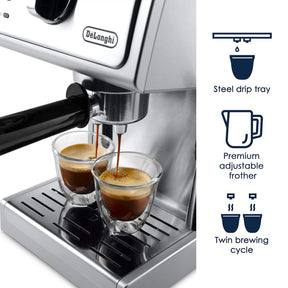 De'Longhi 15 Bar Pump Espresso- und Cappuccinomaschine mit hochwertigem, verstellbarem Milchaufschäumer, Edelstahl, ECP3630