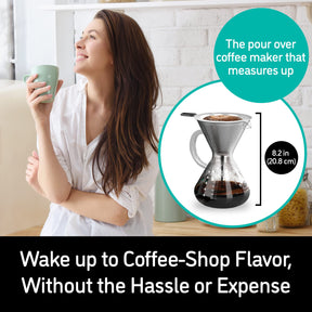 Coffee Gator Pour Over Coffee Maker - 27 oz Paperless, Portable, Drip Coffee Brewer Pour Over Set w/Glass Carafe & Stainless-Steel Mesh Filter, 800ml Clear