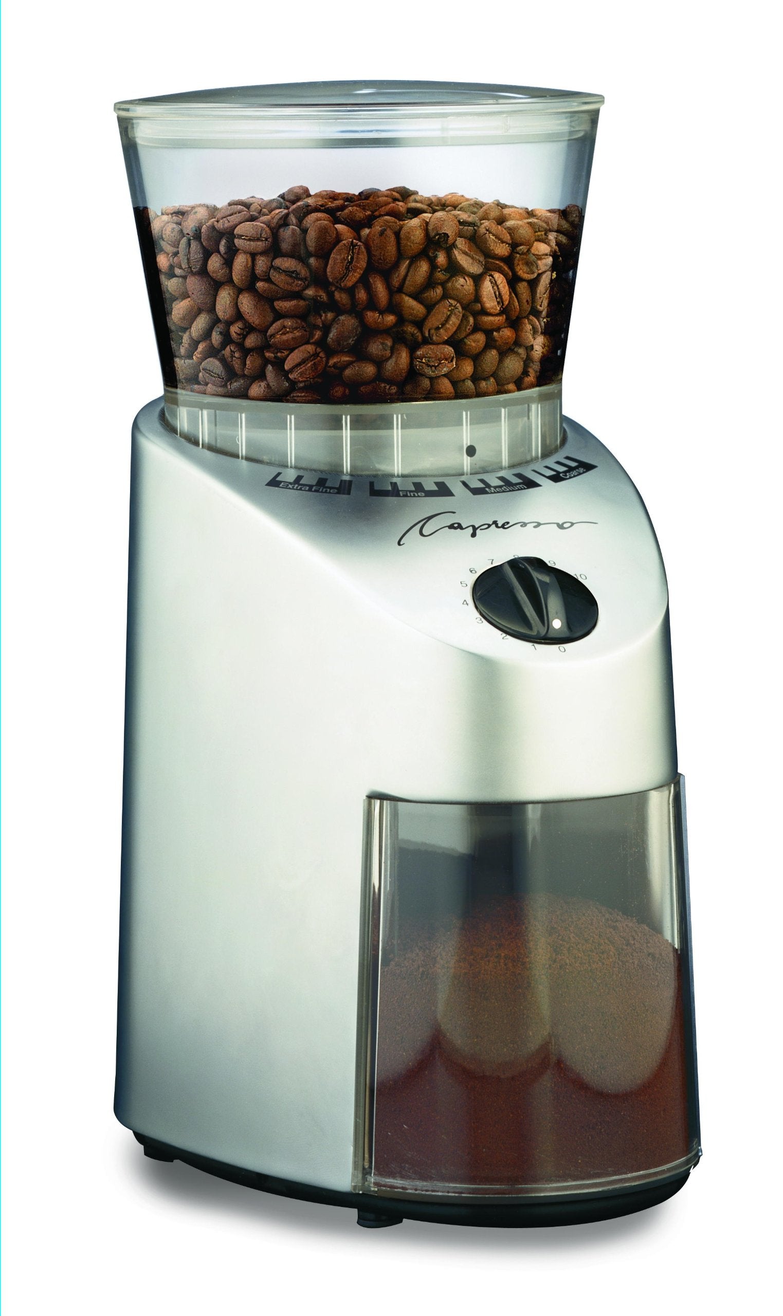 Capresso 560Infinity konische Kaffeemühle, gebürstetes Silber, 250 ml