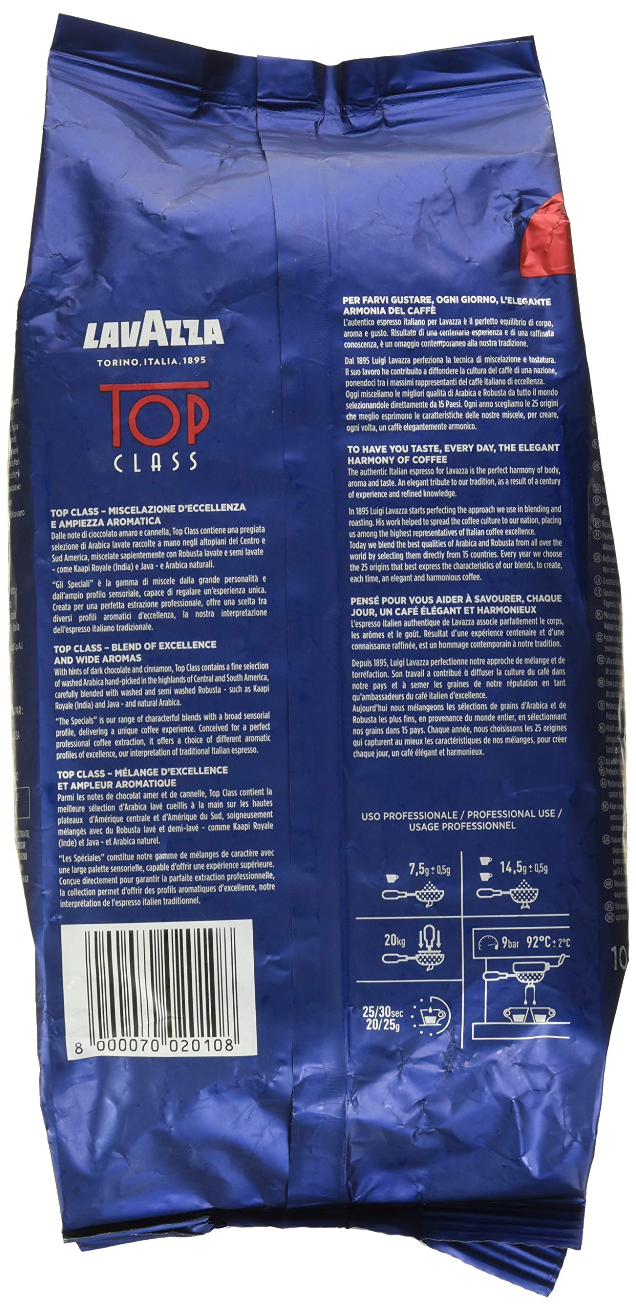 Lavazza Top Class Kaffeemischung aus ganzen Bohnen, mittlerer Espresso-Röstbeutel, 2,2 Pfund (1er-Packung), authentisch italienisch, in Italien gemischt und geröstet, vollmundig mit weichem und ausgewogenem Geschmack