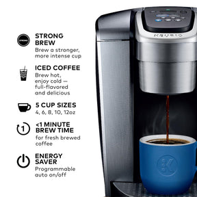 Keurig K-Elite Single Serve K-Cup Pod Coffee Maker, with Strength and Temperature Control, Iced Coffee Capability, 8 to 12oz Brew Size, Programmable, Brushed Silver