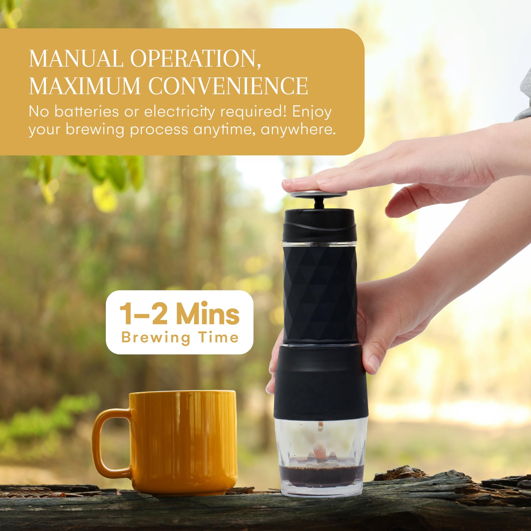 2LB Depot Portable Espresso Maker - Travel Friendly Coffee Maker for Authentic Espresso Anywhere - Manual Operation, 13-18 Bar Pressure, 4.06oz Capacity, 2.9"x8.6" - Ideal for Camping and On-The-Go