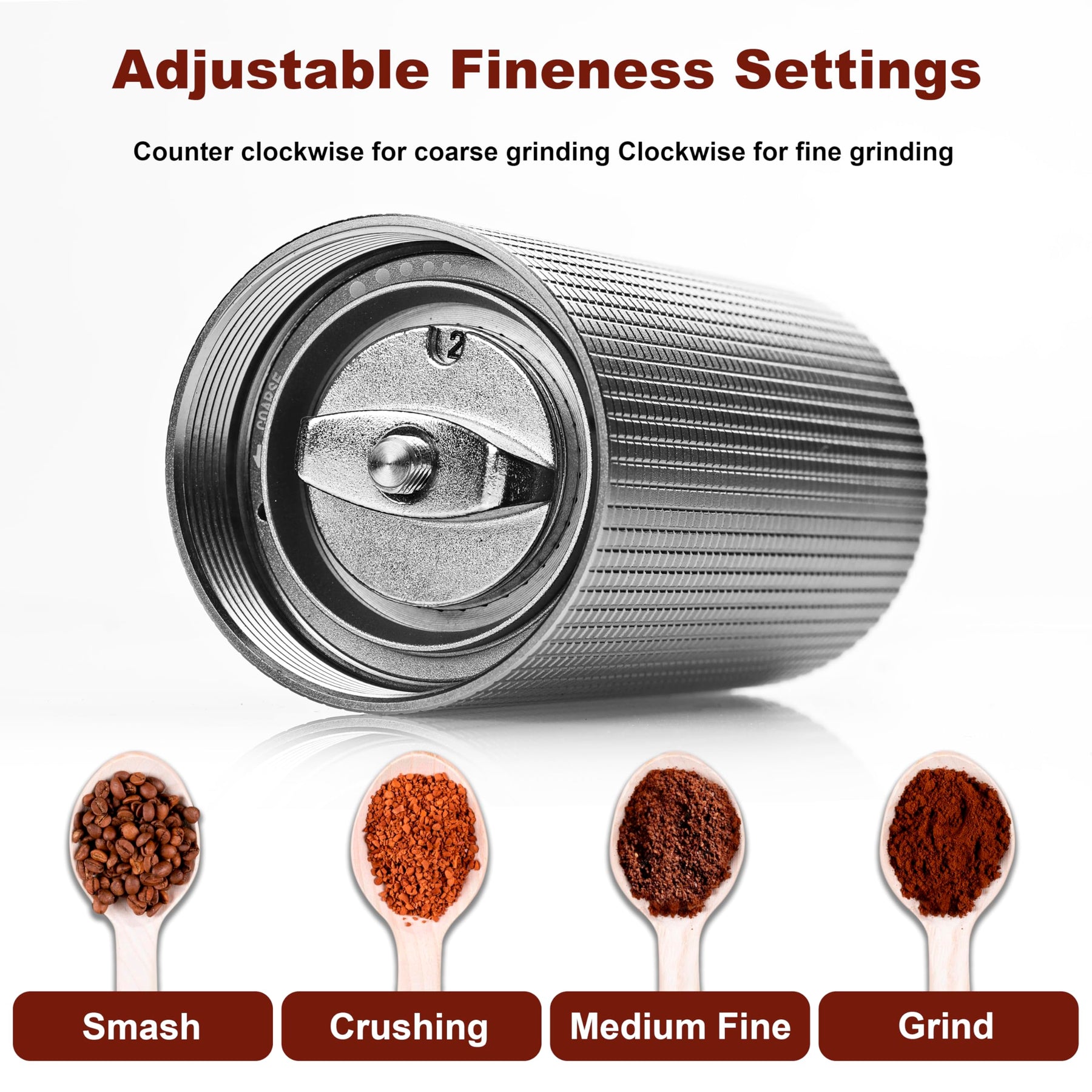 Manual Coffee Grinder (grey)- Hand Held Portable Adjustable Grinder For Precision Coffee Making Experience