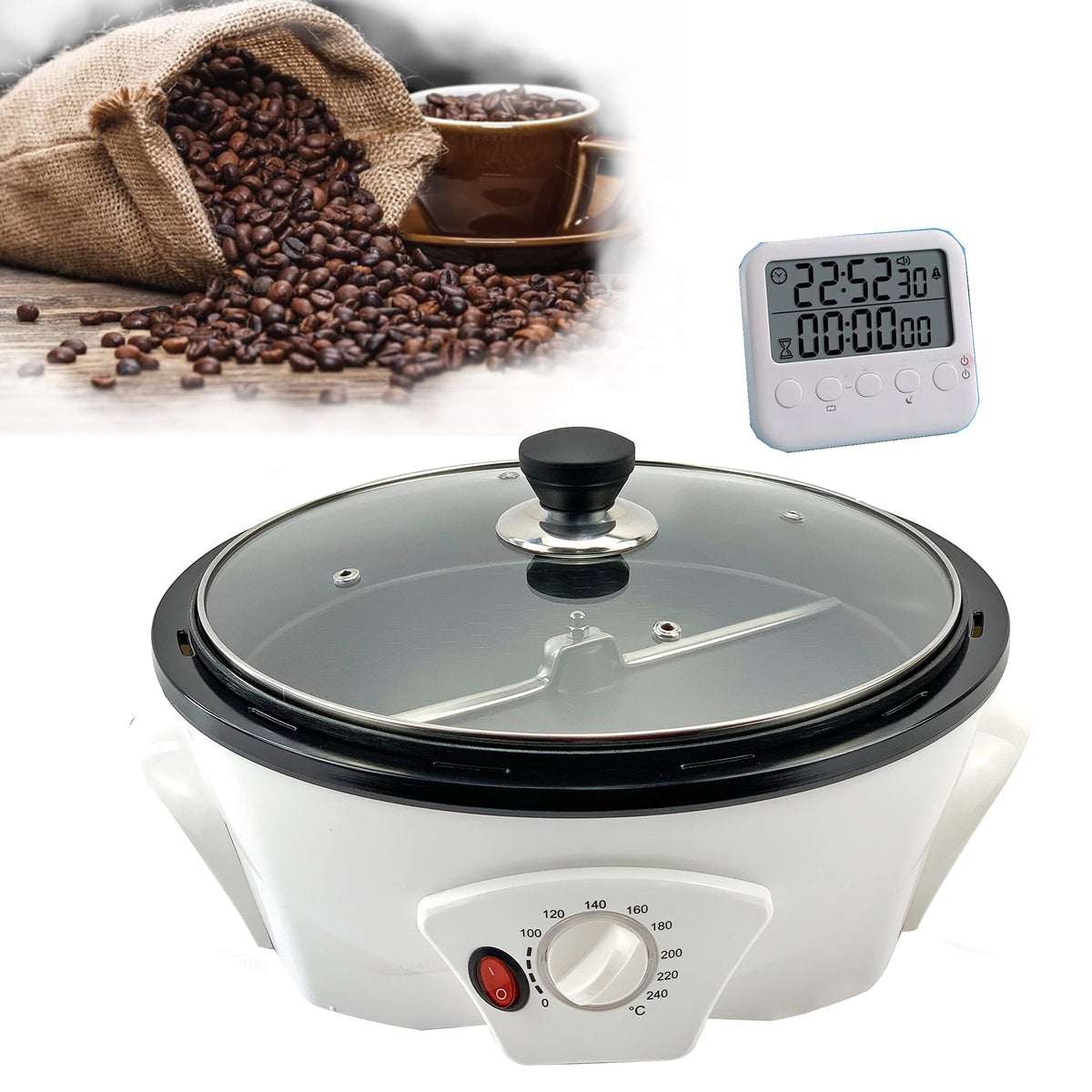 GIVEROO 500g Coffee Bean Roaster Household Coffee Roasters Machine with Timer Electric Coffee Beans Roaster 0-240℃ Non-Stick for Cafe Shop Home Use. 110V