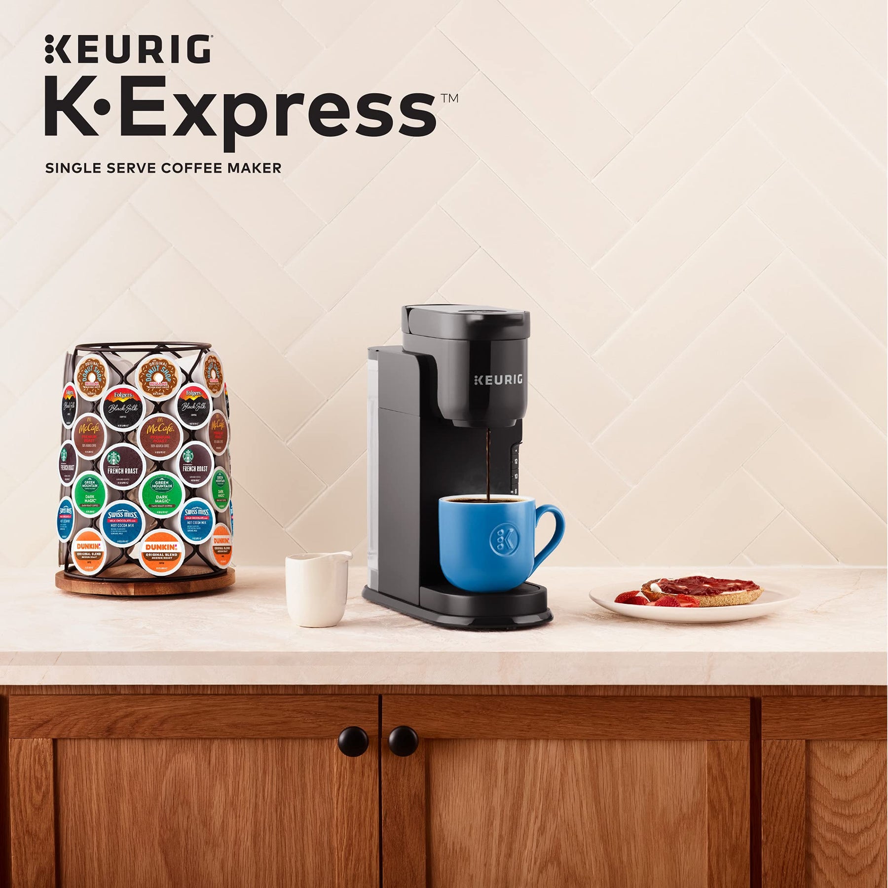 Keurig K-Express Einzelportions-K-Cup-Pad-Kaffeemaschine, 3 Brühgrößen, Stark-Taste, abnehmbarer 42-oz-Behälter, schwarz