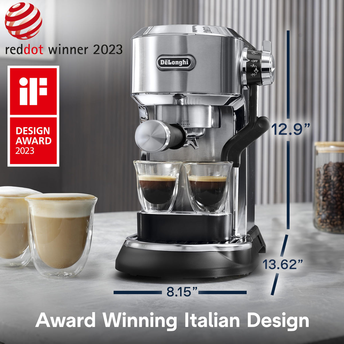 De'Longhi Dedica Maestro Plus エスプレッソ マシン、ラテ、カプチーノ、コーヒー用自動スチーム ワンド付き、ステンレス スチール、EC950M