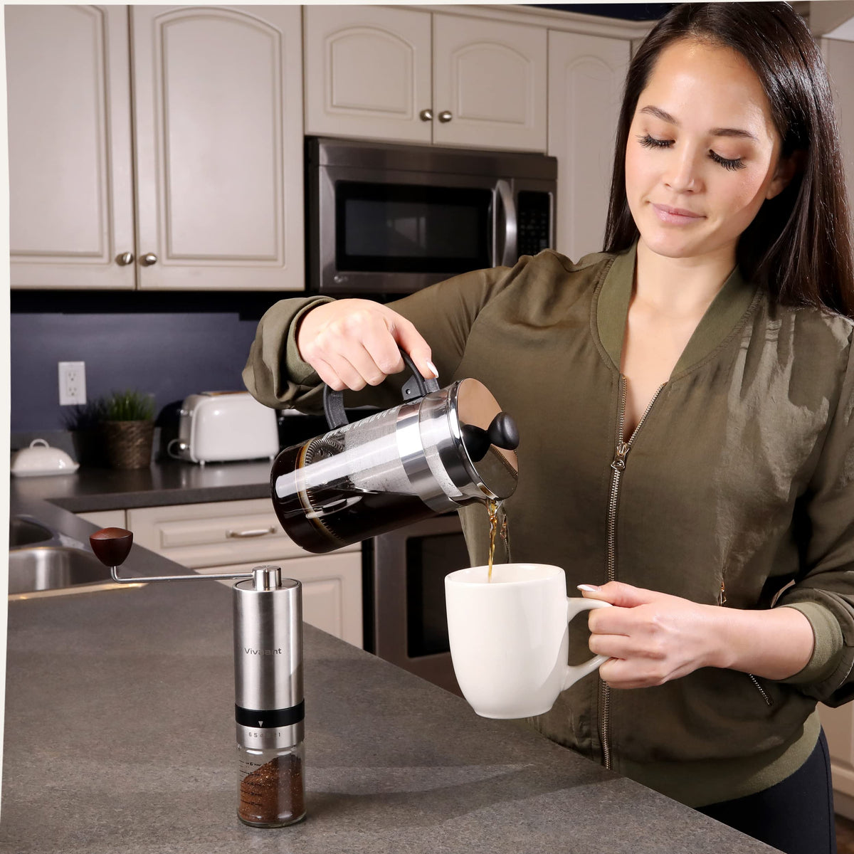 Vivaant Manual Coffee Grinder — Hand Coffee Grinder with Adjustable Dragon Tooth Stainless Steel Conical Burr, No-Power, Manual Coffee Grinder for Drip Coffee, Espresso, French Press, and More!