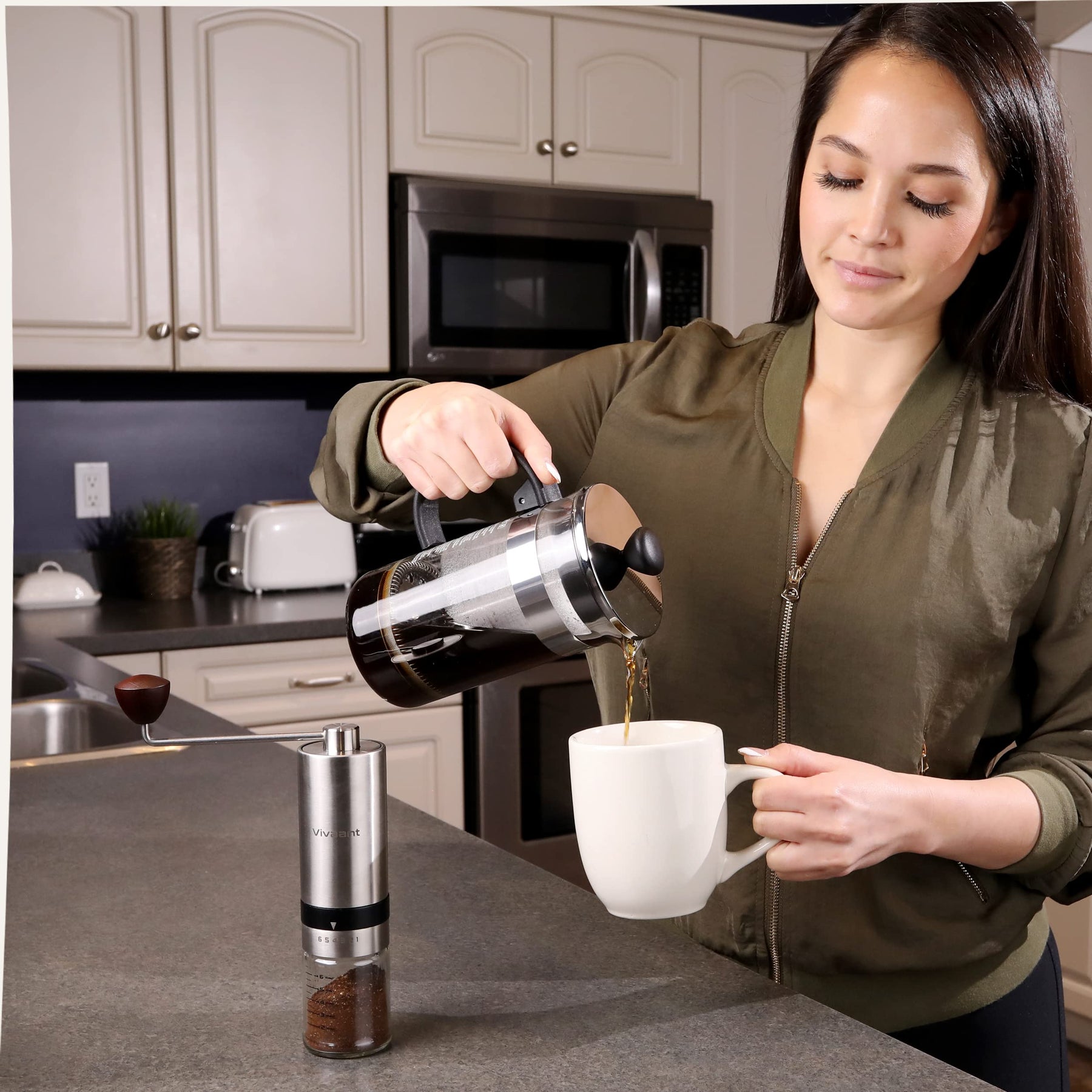 Vivaant Manual Coffee Grinder — Hand Coffee Grinder with Adjustable Dragon Tooth Stainless Steel Conical Burr, No-Power, Manual Coffee Grinder for Drip Coffee, Espresso, French Press, and More!