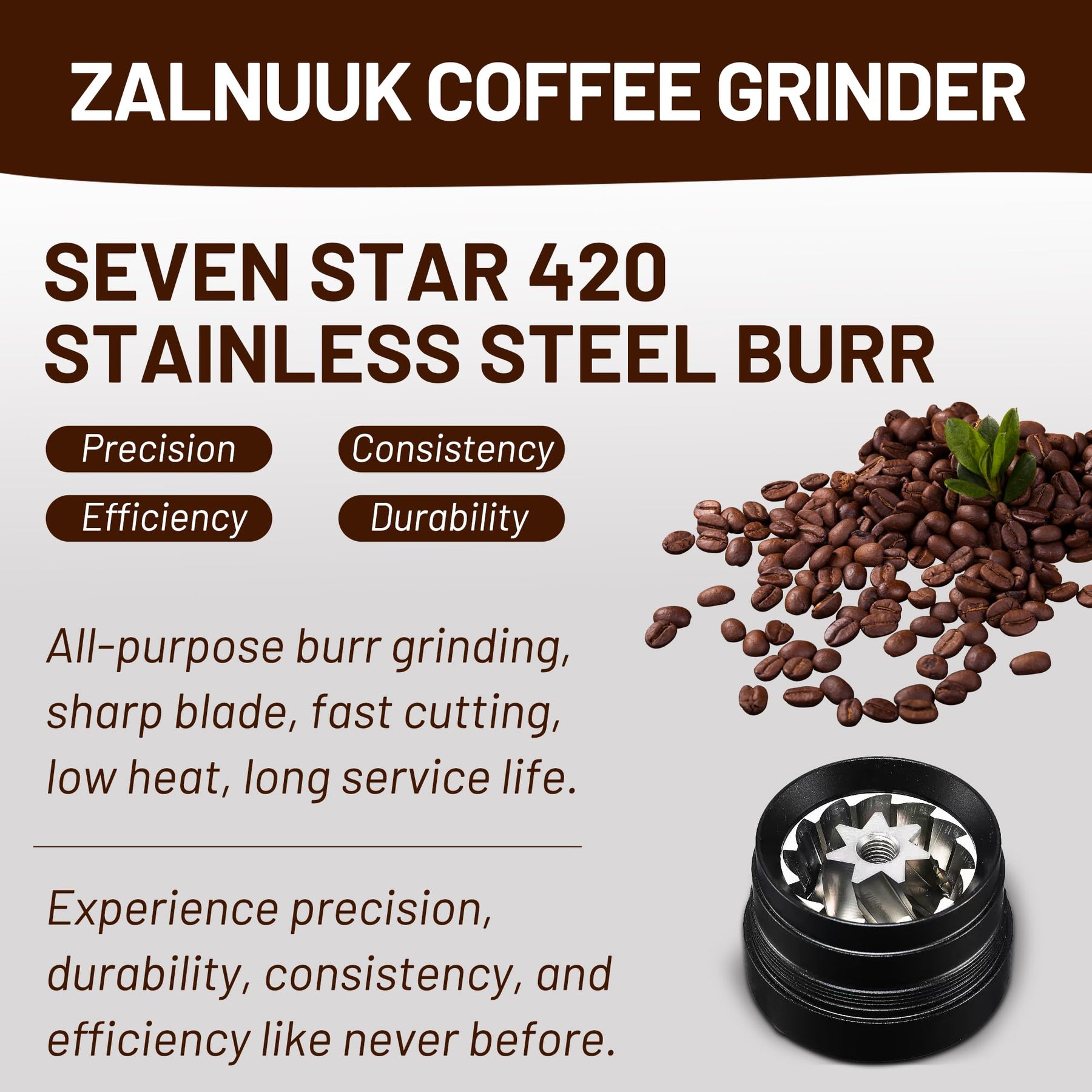 Zalnuuk Z30 Manuelle Kaffeemühle mit 7-Sterne-Mahlwerk aus Edelstahl, Handkaffeemühle für French Press, Mokka, Espresso, extern verstellbares Design, Positionierung mit drei Lagern, schwarz, 20 g