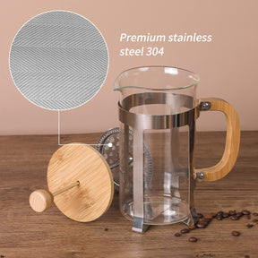 Sivaphe 34 oz French Press Coffee/Tea Maker with Bamboo Lid and Hand Stainless Steel High Borosilicate Glass 1000ml Coffee Brewer Set