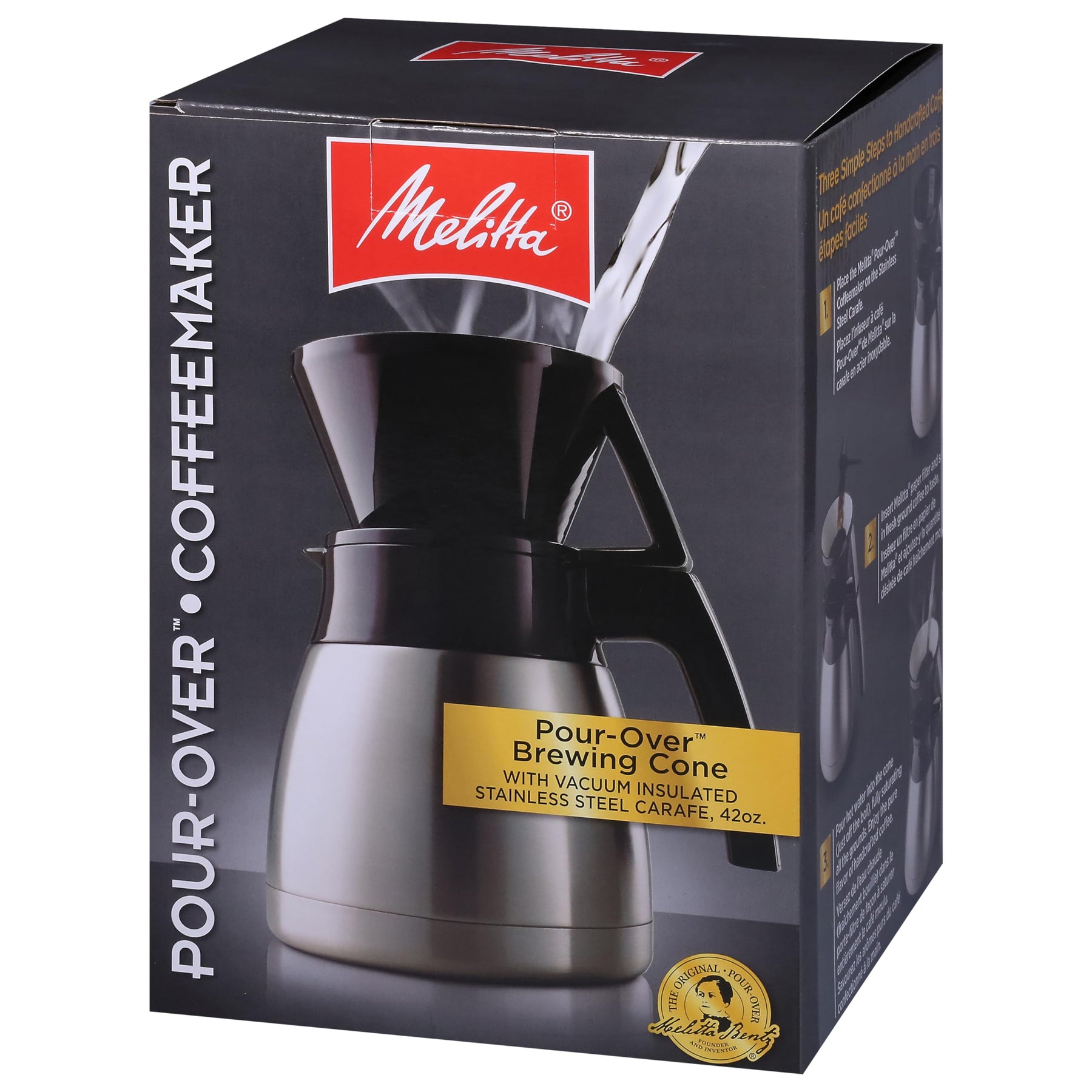 Melitta Pour-Over-Kaffeemaschine und Edelstahl-Karaffe-Set mit Kaffeefiltern, 42-Unzen-Set