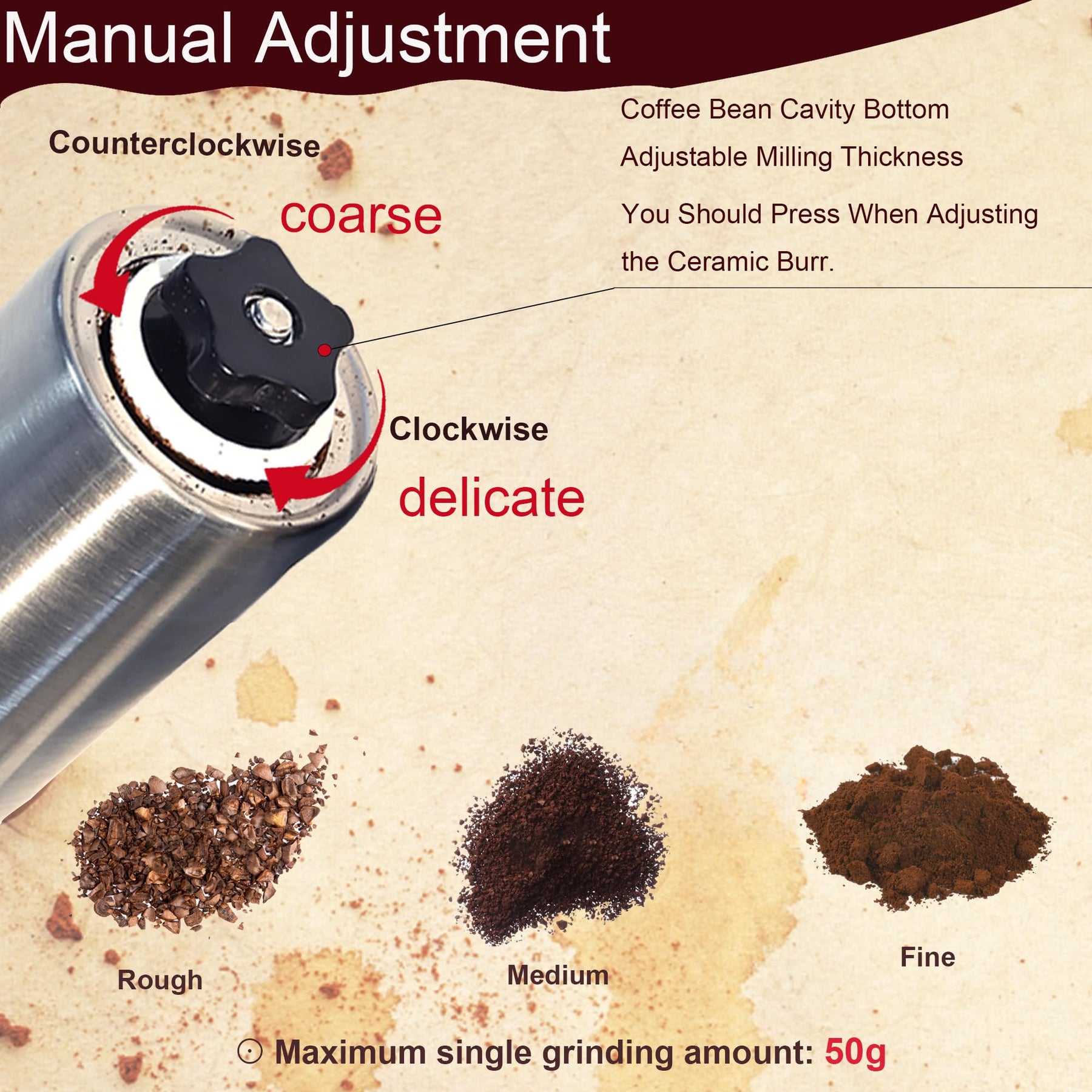 Manual Coffee Grinder - Portable Hand Coffee Grinder for Espresso & French Press, Adjustable Ceramic Burr Coffee Grinder for Travel, Home, and Camping, Perfect for Beginners and Coffee Enthusiasts