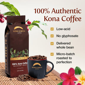 Kona Earth – Premium, 100 % Kona-Kaffee, mittelstark gerösteter Kaffee, auf einer Plantage angebaute, in Mikrochargen geröstete ganze Kaffeebohnen, 1 Pfund (1er-Packung)