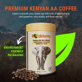 Rockbern Mt Kenya AA 88+ Kaffeebohnen – mittelstark geröstete kenianische AA-Arabica-Mischung, ganze Bohnen, 250 g – Rainforest Alliance-zertifiziert