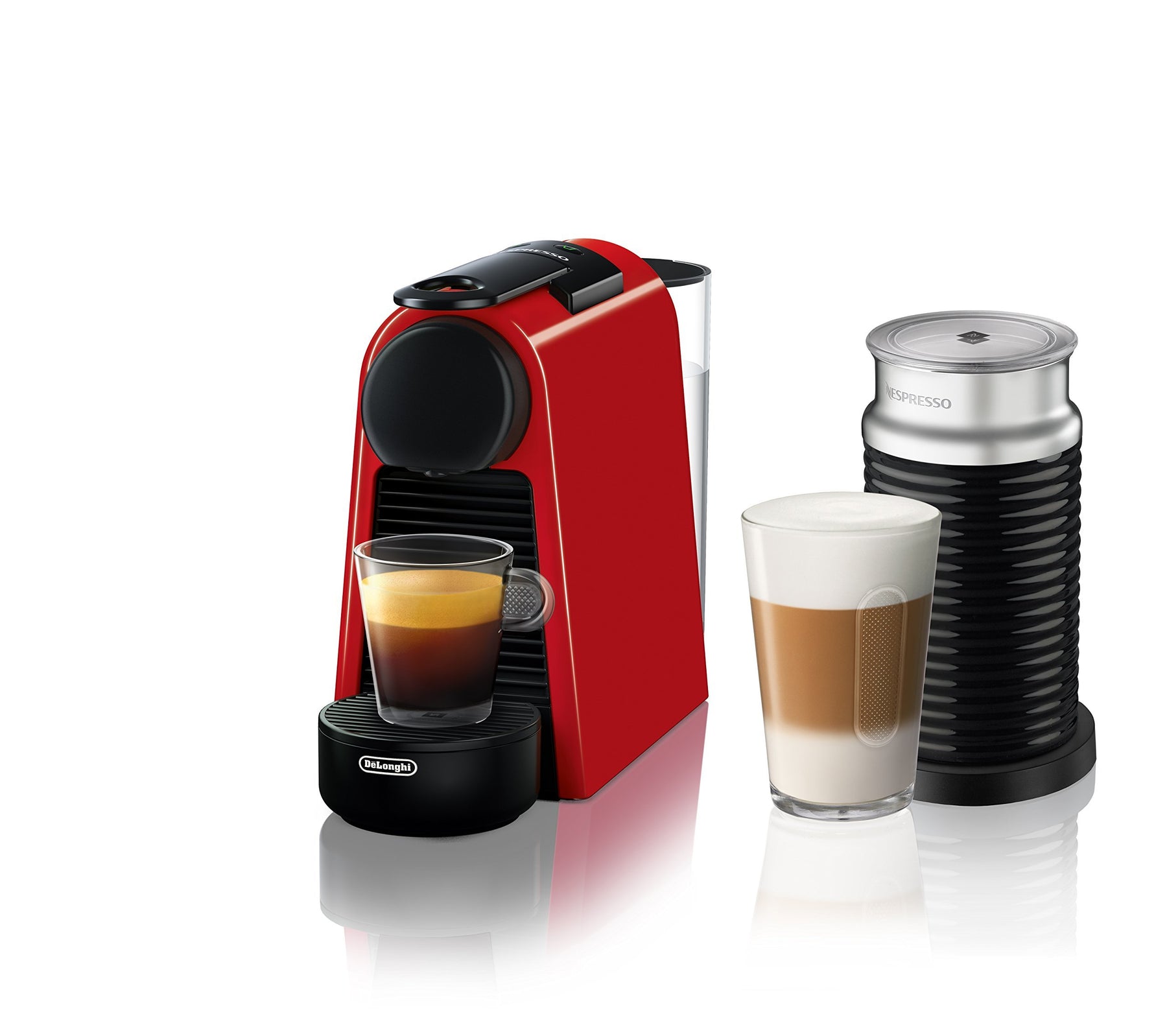 Nespresso Essenza Mini-Espressomaschine von De'Longhi mit Milchaufschäumer, 20,3 Unzen, Rot